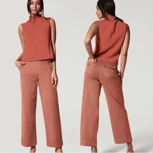 Spanx Stretch Twill Cropped Wide Leg Pants High Waist Pants XL In Rust Brown
